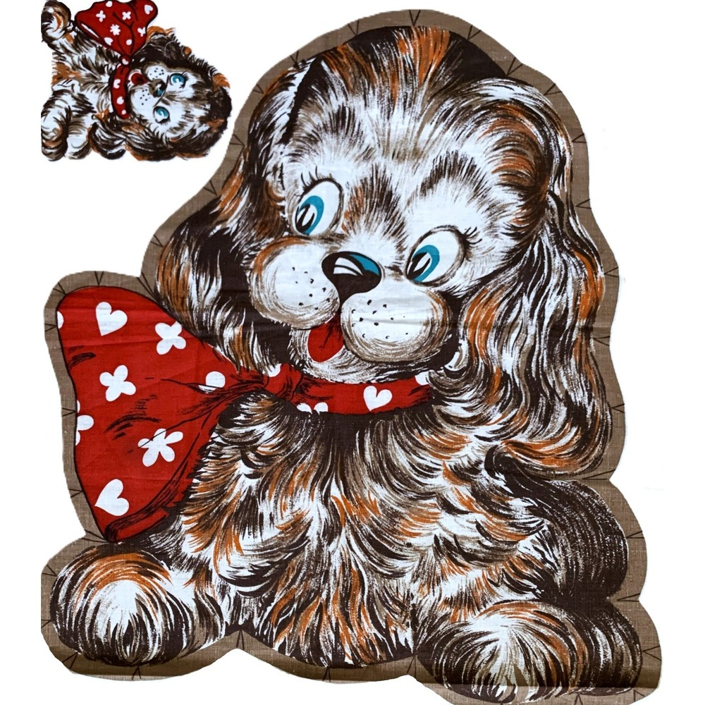 1960's Cocker Spaniel Puppy Dog Fabric Panel Cut & Sew Pillow Doll Toy 16" Vtg